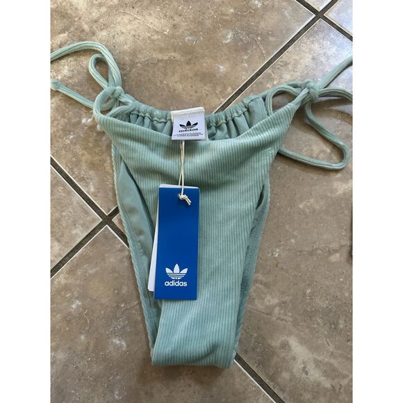 NWT Adidas 14 Soft Ribbed Bikini Tie Bottom Swimwear Hazy Green - Picture 1 of 4